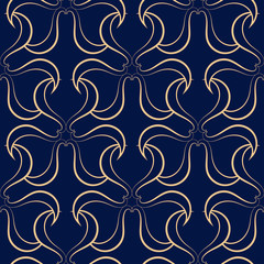 Abstract seamless background. Dark blue backdrop with golden pattern