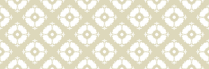 Floral seamless pattern. White design on long olive green background