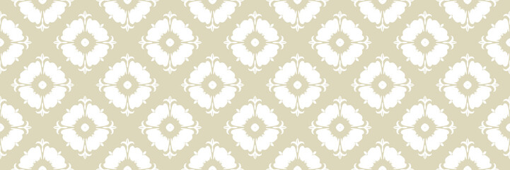 Floral seamless pattern. White design on long olive green background