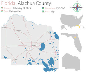 Large and detailed map of Alachua county in Florida, USA.