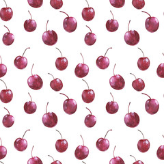 Seamless pattern with cherry berries. Design for printing on fabrics, wrapping paper. High resolution.