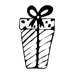 Vector gift box tied with a ribbon with a bow. Doodle element for design.