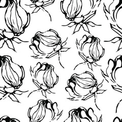 Seamless pattern of delicate flowers and peonies flower buds. Vector pattern for printing on textiles, paper, wallpaper, packaging.