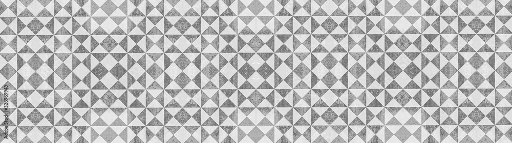 Poster gray white traditional motif tiles texture background banner panorama - vintage retro cement tile wi