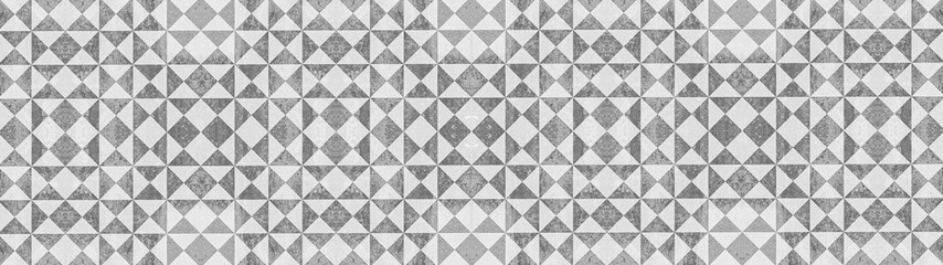 Gray white traditional motif tiles texture background banner panorama - Vintage retro cement tile with triangular square pattern