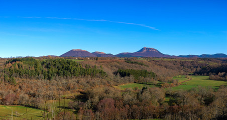 panoramic view of Puy-de-Dome and Puy-de-Come in Auvergne. View from Saint-Pierre-le-Chastel
