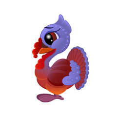 vector icon of funny cartoon turkey with the letter of the Russian alphabet, smiling poultry with big eyes, teaching kids to read and write, learning online, stay home, smiley, mascot, emoticon, thank