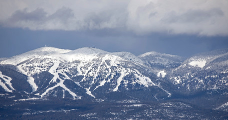 Fototapeta na wymiar Whitefish Mountain Resort a ski resort in winter, Montana, USA
