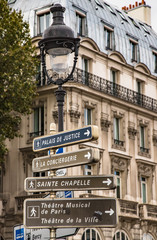 Paris, France - 28th September, 2019:  Direction signs for tourist attractions in central Paris.