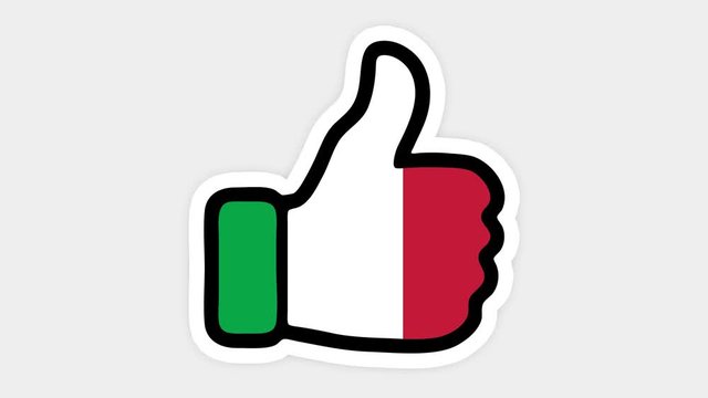 Drawing, animation is in form of like, heart, chat, thumb up with the image of Italy flag . White background