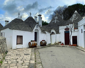 Walking streets of trulli town Alberobello, Italy