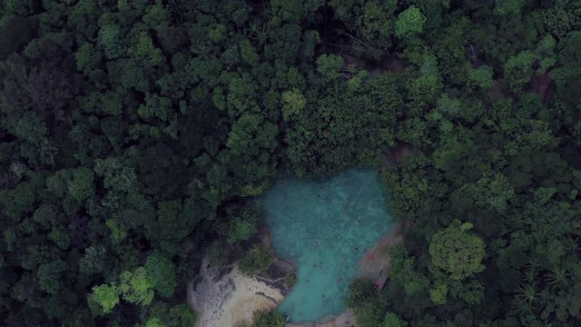 Aerial view emerald pool,  Blue Pool tourist destination in Krabi, Ecosystem and healthy environment concepts and background, Krabi, Thailand, 4K.