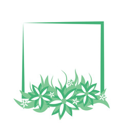 Frame with flowers and foliage, green blank for text, spring design