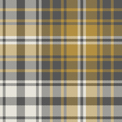 Plaid pattern seamless vector graphic. Yellow gold and grey tartan check plaid for duvet cover, blanket, or other modern autumn or winter textile design. Herringbone woven pixel texture.