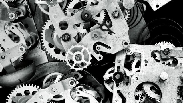 Watch mechanism macro loop.Old vintage clock mechanism working, closeup shot with soft focus.Close up of a internal clock mechanism.Vintage Watch Gears Movement Macro.