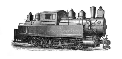 Antique locomotive / Antique engraved illustration from Brockhaus Konversations - Lexikon 1908 © Basicmoments