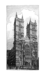 Westminster abbey Londen church / Antique engraved illustration from Brockhaus Konversations - Lexikon 1908