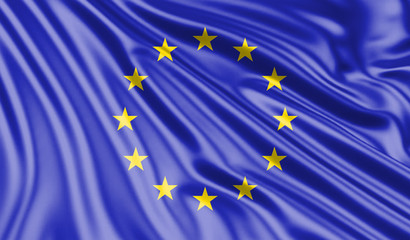 European Union flag blowing in the wind. 3d illustration. EU waving flag.