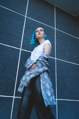 Street portraits with blue hair model