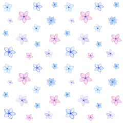 Fototapeta na wymiar Spring seamless pattern of flowers in watercolor, greetings card, isolated on white, pastel colors
