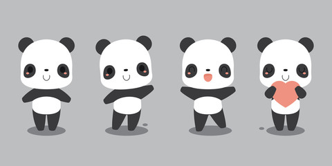 Set of cute giant panda bear cartoon characters. Flat vector illustration.