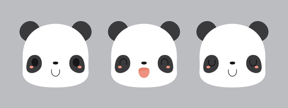 Set Of Cute Giant Panda Bear Cartoon Icons. Flat Vector Illustration.	