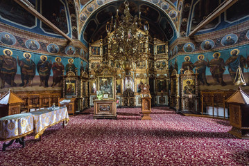 Fototapeta na wymiar Interior of main church in Ciolanu Orthodox Monastery near Tisau and Magura villages in Romania