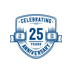 25 years anniversary celebration shield design template. 25th anniversary logo. Vector and illustration.