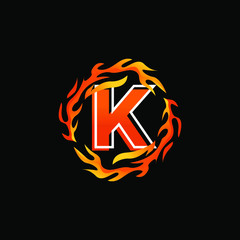 Initial Letter K inside Fire Elements