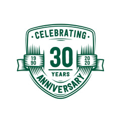 30 years anniversary celebration shield design template. 30th anniversary logo. Vector and illustration.