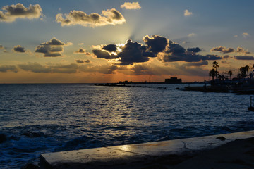 Fototapeta premium colorful sunset on the sea coast of Cyprus