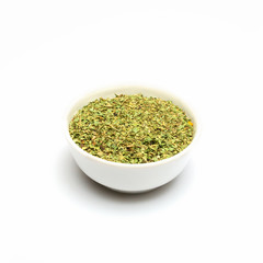 Dried fireweed in white bowel isolated on white background.