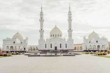 Obraz premium White mosque close up. Lake near the mosque