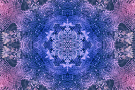 Blue lical purple mystic esoteric caleidoscopic Mandala with floral ornament