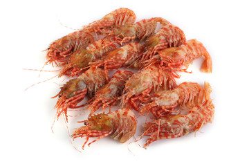 Shrimps isolated on white (northern Bering shrimp)