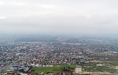 Small houses in a suburb of Warsaw. View from the plane.