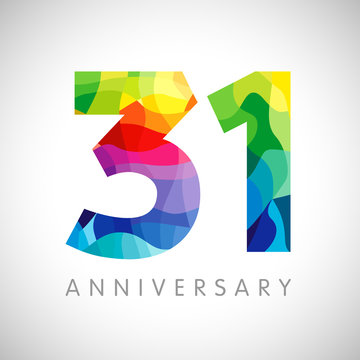 31 st anniversary numbers. 31 years old logotype. Bright congrats. Isolated abstract graphic web design template. Creative 1, 3 3D digits. Up to 31% percent off discount idea. Congratulation concept.