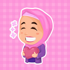 Happy Girl in Pink Hijab - Vector based layered color