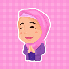 Warm and calm greeting Girl in Pink Hijab - Vector based layered color