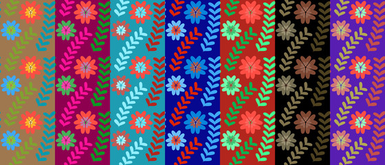 Colorful floral abstract seamless backgrounds with flowers and leaves