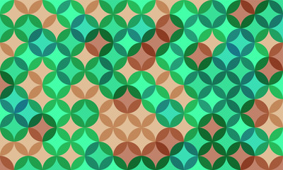 geometric pattern background composed by a sequence of overlapped circles with different colors. Repetitive geometric theme.