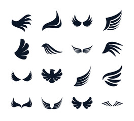 Isolated wings and eagle silhouette style icon set vector design