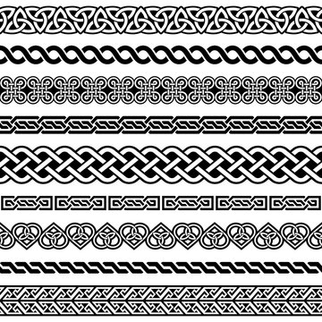 Irish Celtic vector semaless border pattern  set, braided frame designs for greeting cards, St Patrick's Day celebration