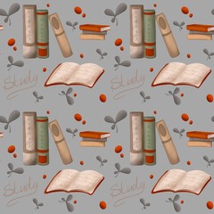 Open Books Reading Seamless Pattern Background. Colorful seamless background of hand drawn books covers illustration. Great for fabric, textile, wrapping paper, scrapbooking.