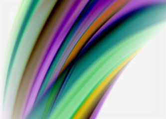 Wave lines abstract background, smooth silk design with rainbow style colors. Liquid fluid color waves. Vector Illustration