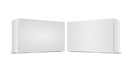 Realistic white empty cardboard package box template. Cardboard boxes with shadows for branding your products.