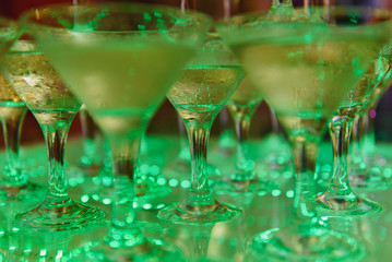 pyramid of champagne glasses at the wedding