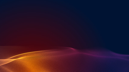 Dot red purple wave line light gradient dark background. Abstract  technology big data digital background. 3d rendering. - obrazy, fototapety, plakaty