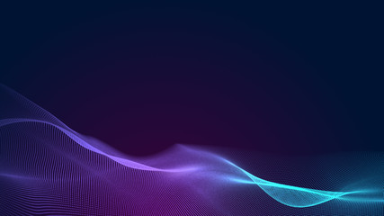 Dot blue purple wave line light gradient dark background. Abstract  technology big data digital background. 3d rendering.