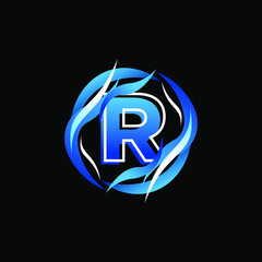 Initial Letter R with wind or water